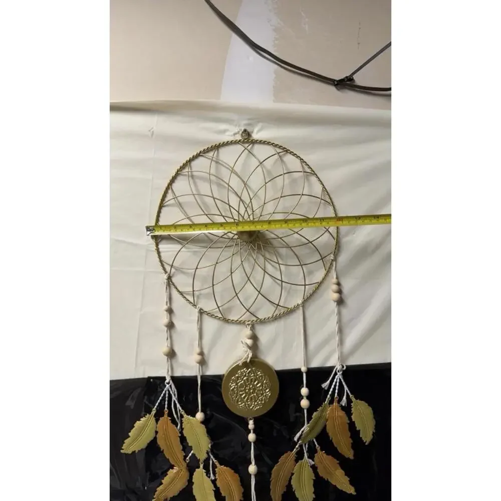 Large Metal Dream Catcher Wall Hanging Gold Feathers Boho‎ Decor 30” Long